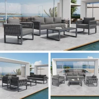 Stylish Garden Furniture Set with Galvanised Metal Frame, Comfortable Garden Sofa Set for 5 People, 167L x 61W x 63H, Gray(m-8)