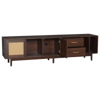 Stylish TV Stand Cabinet with Rattan Sliding Doors & 2 Drawers, Sturdy Media Console with Ample Storage, 190L x 40W x 52H cm, Wood(m-12)