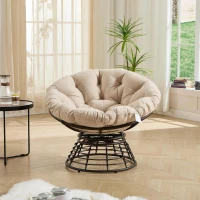 Poltrona Papasan, girevole a 360°, cuscino spesso, struttura in acciaio, 92x92x67 cm, Beige(m-1)