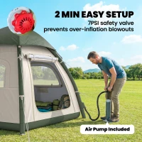 Outsunny Inflatable Camping Tent with Rainfly, 3 Man Air Tent 3000mm Waterproof Blow Up Tents, Beige(m-4)