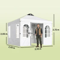 Outsunny Carpa Plegable 3x3 m Pop-up con UPF50+ 4 Laterales Desmontables Altura Ajustable y Bolsa de Transporte Blanco(m-3)