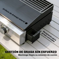 Outsunny Barbacoa de Gas con 3 Quemadores 7,5 kW Barbacoa Portátil con Plancha Rejilla Calentadora y Recogedor Grasa Negro(m-6)