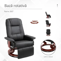 HOMCOM Fotoliu Relax Reclinabil Manual până la 145° cu Suport pentru Picioare și Acoperire din Piele Ecologică, Negru(m-4)
