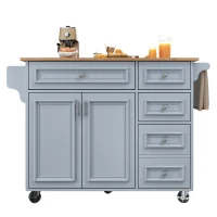 Multifunctional Kitchen Island with 3 Adjustable Shelves, Space-Saving Serving Trolley for Everyday Kitchen Use, 110L x 45-75W x 92H cm, Blue(m-2)