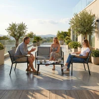 Outsunny 4 Seater Garden Furniture Set with Loveseat, Armchairs, Table, Metal Garden Sofa Set with Breathable Seats, Grey(m-8)