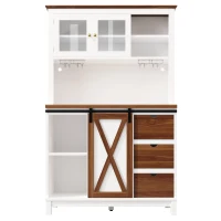 Modern Cabinet with App-Controlled RGB LED Lighting and Music Sync, Tall Sideboard with Adjustable Shelves, 104L x 40W x 180H cm, White(m-9)