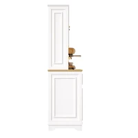 Tall Kitchen Cabinet with Integrated USB Ports & Ergonomic Worktop, Stylish Sideboard with Adjustable Shelves, 118L x 39.5W x 180H cm, White(m-14)
