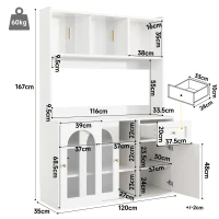 Stylish Kitchen Cabinet with App-Controlled LED and Music-Sync Lighting, Tall Buffet Sideboard for Living Area, 120L x 35W x 167H cm, White(m-3)