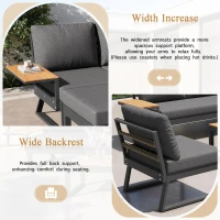 L-Shaped Garden Sofa Set with Galvanised Iron Frame, Comfortable Garden Lounge Set with Wooden Armrests, 110L x 62W x 75H cm, Gray(m-6)