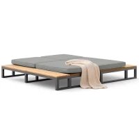 Outdoor Double Daybed with Adjustable Backrest and Thick Cushion, Multifunctional Waterproof Sofa Bed for Patio, 184L x 159W x 73H cm, Gray(m-10)