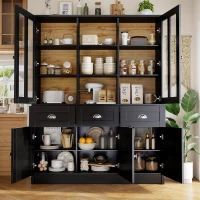 Freestanding Display Cabinet with Adjustable Shelves & Soft-Close Hinges, Tall Sideboard for Living Area, 140L x 38.5W x 175H cm, Black(m-7)