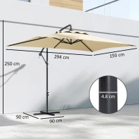 Outsunny 3m Square Canopy Cantilever Parasol, with Cross Base - Beige(m-3)