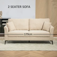 HOMCOM Sofa 2-osobowe, tapicerka lniana, metalowe nogi, poduszki(m-4)