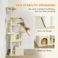 PawHut 79 Inch Cat Tree, Extra Tall Large Cat Tower with Scratching Posts, 2 Perches, 2 Caves, Large Hammock, Pompoms, Multi-Level Plush Kitty Condo for Multiple Indoor Kittens(m-8)