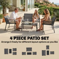 Outsunny 4 Seater Garden Furniture Set with Loveseat, Armchairs, Table, Metal Garden Sofa Set with Breathable Seats, Grey(m-4)