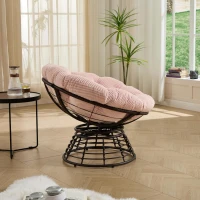 Poltrona Papasan, girevole a 360°, cuscino spesso(tessuto a coste), struttura in acciaio, 92x92x67 cm, Rosa(m-6)