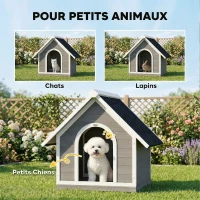 PawHut Niche pour Chien Extérieur Maison pour Chien Corps Entièrement Ouvrant pour Nettoyage Facile 84x101x86 cm Gris et Blanc(m-7)