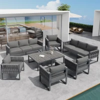 Stylish Garden Furniture Set with Galvanised Metal Frame, Comfortable Garden Sofa Set for 5 People, 167L x 61W x 63H, Gray(m-6)
