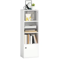 HOMCOM Librería de 4 Niveles Estantería para Libros Moderna con Estantes Abiertos y Puerta 40x30x120 cm Blanco(m-10)