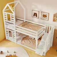 Cabin-Style Bunk Bed with Staircase Storage and Under-Bed Drawers, Stylish Bed Frame for Child's Room, 235L x 97W x 217H cm, White(m-8)