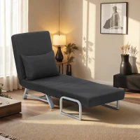 HOMCOM Fauteuil chauffeuse canapé-lit Convertible inclinable 1 Place Coussin lombaires accoudoirs piètement métal Lin Noir(m-10)