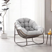 Schaukel-Eiersessel mit dickem Sitzkissen, Indoor & Outdoor Comfy Rocker Chair, 111x94.5x80 cm, Hellgrau(m-2)