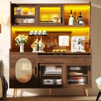 Country Style Sideboard with App-Controlled LED Light Strip, Sturdy Cabinet for Living & Dining Area, 145L x 39W x 171H cm, Brown(m-7)