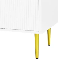 Stylish TV Stand with 2 Glass Doors and Metal Support Legs, Sturdy TV Cabinet for Living Room or Bedroom, 170L x 35W x 50H cm, White(m-12)