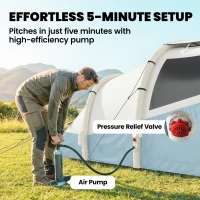 Outsunny Inflatable Camping Tent w/ Air Pump, Easy Setup 2-3 Person Blow Up Tent, Light Blue(m-4)