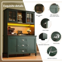 Smart Storage Cabinet with 4 Doors & 3 Drawers, Tall Sideboard with App-Controlled USB LED Lighting, 120L x 40W x 179H cm, Green(m-4)