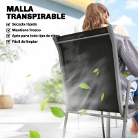 Outsunny Conjunto de Mesa y Sillas Jardín con Mesa de Vidrio Templado y 6 Sillas Apilables Transpirables para Terraza Negro(m-5)