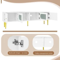 Stylish TV Stand with 2 Glass Doors and Metal Support Legs, Sturdy TV Cabinet for Living Room or Bedroom, 170L x 35W x 50H cm, White(m-7)