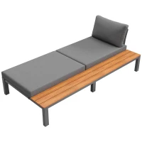 Modular Outdoor Garden Sofa Set with Aluminium Frame, Sturdy Lounge Set with Acacia Wood Coffee Table, 150L x 81.5W x 76H cm, Gray(m-10)
