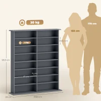 HOMCOM CD- und DVD-Aufbewahrung mit 16 Fächern und 12 verstellbaren Einlegeböden, max. Kapazität 720 CD/396 DVD und Blu-ray, grau(m-3)