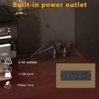 Tall Kitchen Cabinet with Integrated Power Strip and Wine Glass Rack, Stylish Sideboard with Cable Management, 120L x 40W x 170H cm, Black(m-7)