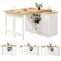 Extendable Bar Table with Smart Pull-Out System, Multifunctional Sideboard with Adjustable Compartments, 120-180L x 40W x 76H cm, White(m-12)