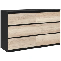HOMCOM Commode 6 tiroirs meuble de rangement sans poignées design minimaliste 120 x 39 x 75 cm noir et bois naturel(m-11)
