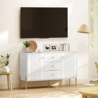 HOMCOM Credenza Moderna da Salotto con 2 Ante, 3 Cassetti e Ripiani Regolabili, 120x39,1x76 cm, Bianco(m-4)