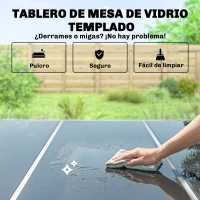 Outsunny Conjunto de Mesa y Sillas Jardín con Mesa de Vidrio Templado 6 Sillas Apilables Transpirables para Terraza Gris(m-7)