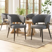 Set of 4 Modern Dining Chairs with Ergonomic Lumbar Support, Upholstered Fabric Chairs with Curved Backrest, 54L x 50W x 81.5H cm, Gray(m-1)