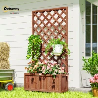 Outsunny Raised Garden Bed, Wooden Planter Box with Trellis for Climbing Plants Flowers, 72.5 x 31.5 x 150cm, Natural(m-2)