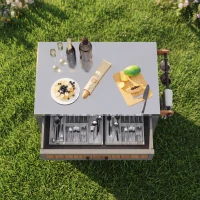 Mobile Wood Tool Cabinet with Stainless Steel Worktop, Weatherproof Barbecue Station for Outdoor Use, 80L x 51W x 91.5H cm, Natural(m-8)