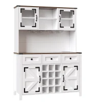 Tall Kitchen Cabinet with Integrated 2 AC + 2 USB Power Strip, Modern Sideboard with 4 Doors & 3 Drawers, 120L x 40W x 170H cm, White(m-12)