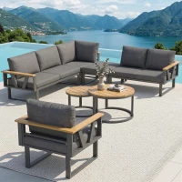 Stylish Modular Garden Sofa Set with Washable 9 cm Cushions, Versatile Garden Furniture Set for 6-7 Seater, 177L x 177W x 79H cm, Gray(m-9)