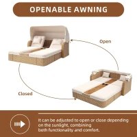 Outdoor Wicker Double Chaise Lounge with Openable Adjustable Canopy, Modern Garden Furniture Set for Patio, 160L x 192W x 137H cm, Beige(m-5)