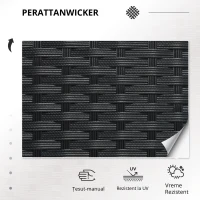 Outsunny Set Mobilier de Exterior din Ratan PE cu Canapea de 2 Locuri, 2 Fotolii cu Perne și Măsuță din Sticlă, Negru(m-5)