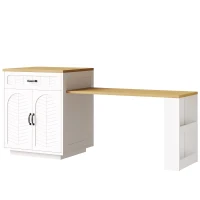 Extendable Kitchen Island with Built-In Wine Rack, Multifunctional Storage Cabinet with Dining Table, 141-193.5L x 70W x 101.5H cm, White(m-8)