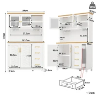 Stylish Sideboard with App-Controlled Built-In LED Light Strip, Practical Cabinet for Kitchen & Living Area, 105.5L x 40W x 180H cm, White(m-3)