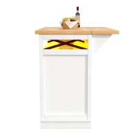 Multifunctional Kitchen Cart with 3 Drawers and 2 Glass-Front Doors, Mobile Kitchen Island with Drop-Leaf Table, 120L x 71W x 98H cm, White(m-13)