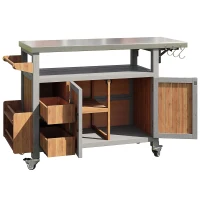 Weatherproof Serving Trolley with Extendable Side Shelf, Outdoor Side Table for Garden Parties, 100-138L x 47W x 92H cm, Natural(m-11)